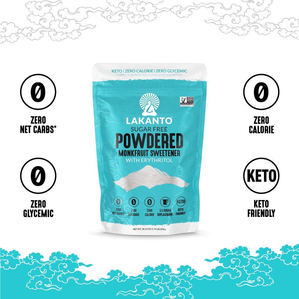 Lakanto Powdered Monk Fruit Sweetener with Erythritol - Powdered Sugar Substitute, Zero Calorie, Keto Diet Friendly, Zero Net Carbs, Baking, Extract, Sugar Replacement (Powdered - 1.76 lb)
