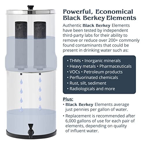 Royal Berkey Gravity-Fed Water Filter System with 2 Black Berkey Elements Plus Deluxe 10" Stainless Steel Berkey Water View Spigot