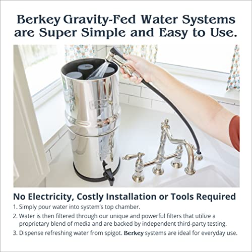 Royal Berkey Gravity-Fed Water Filter System with 2 Black Berkey Elements Plus Deluxe 10" Stainless Steel Berkey Water View Spigot